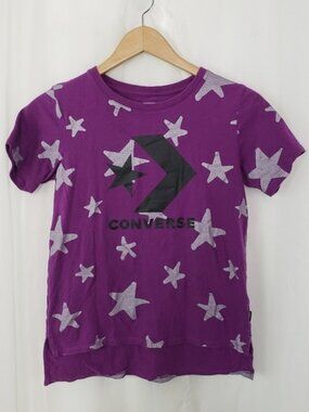Converse GIRLS purple silver glitter star tee size large